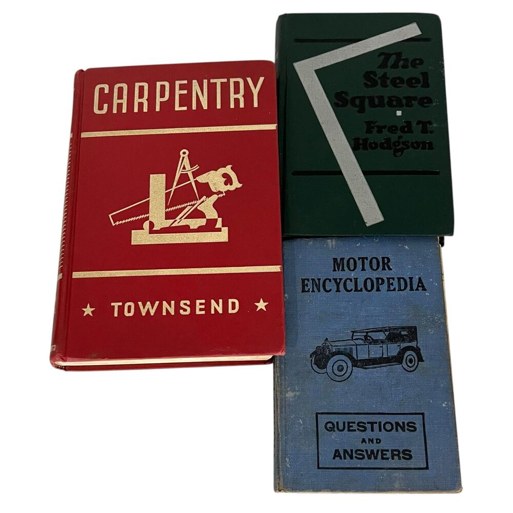 Vintage 40s Carpentry Automobile Car Book Lot of 3 Red Blue Green Staging Decor